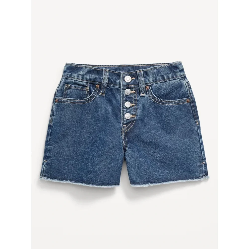 Old Navy Girl's High Waisted Wow Frayed Hem Jean Shorts - Dark Wash - Sz 8‎
